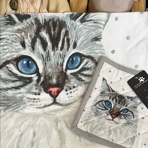 Cat tea towel and pot holder